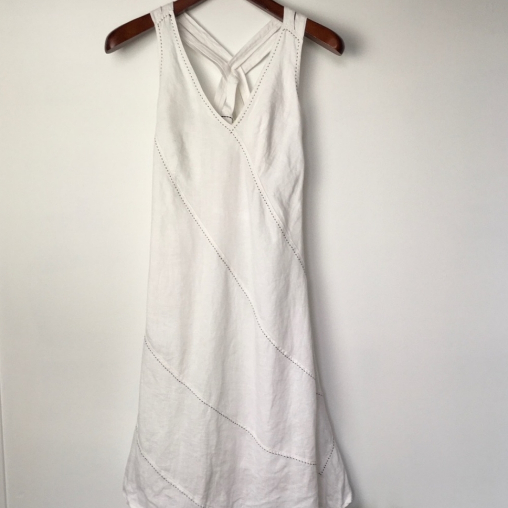 ⚡️White Linen A-Line V Neck Dress